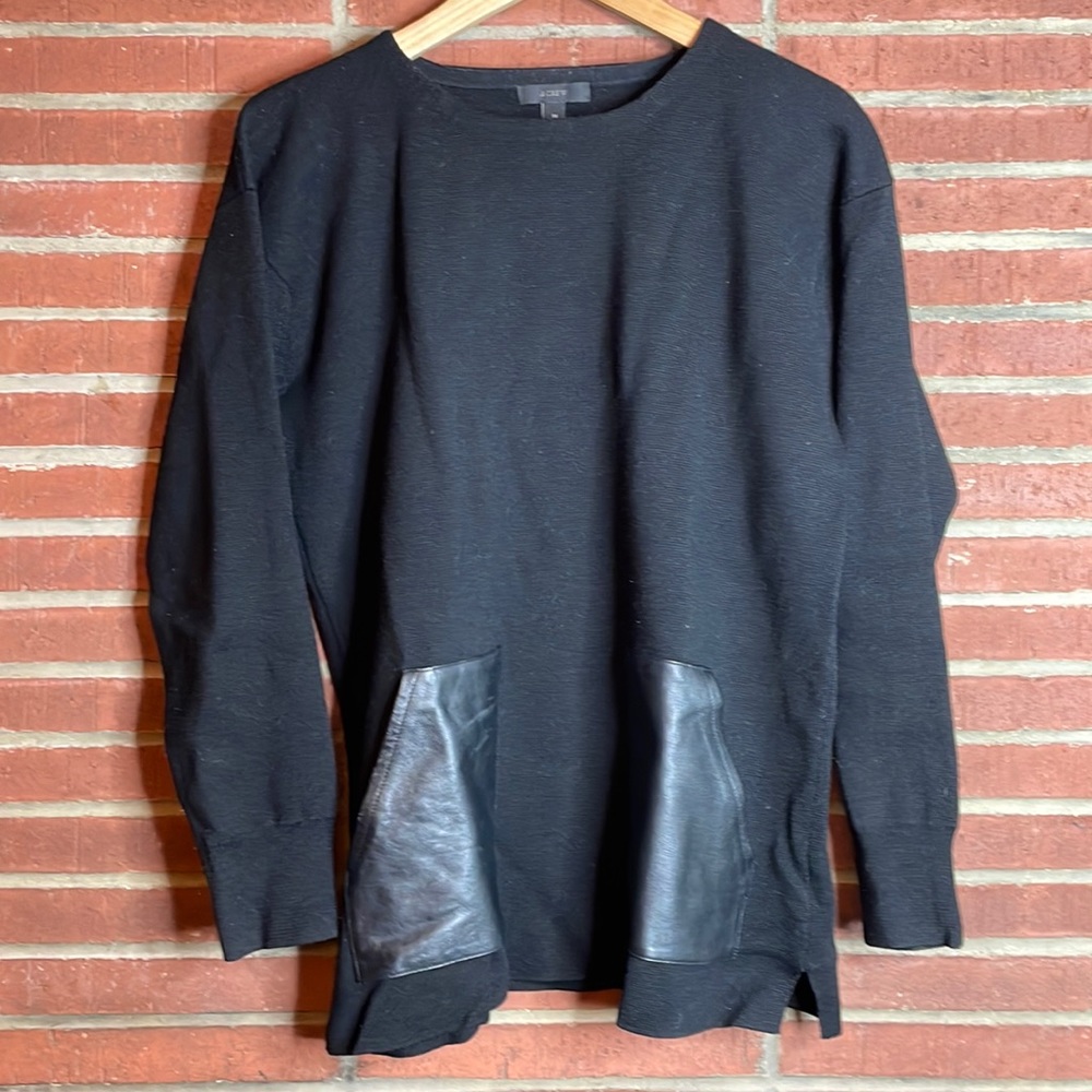 J. Crew black Marino wool sweater with leather pockets - size medium